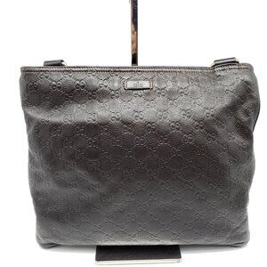 Authentic Gucci Guccissima Leather Shoulder Bag Black GG Embossed Tote Crossbody